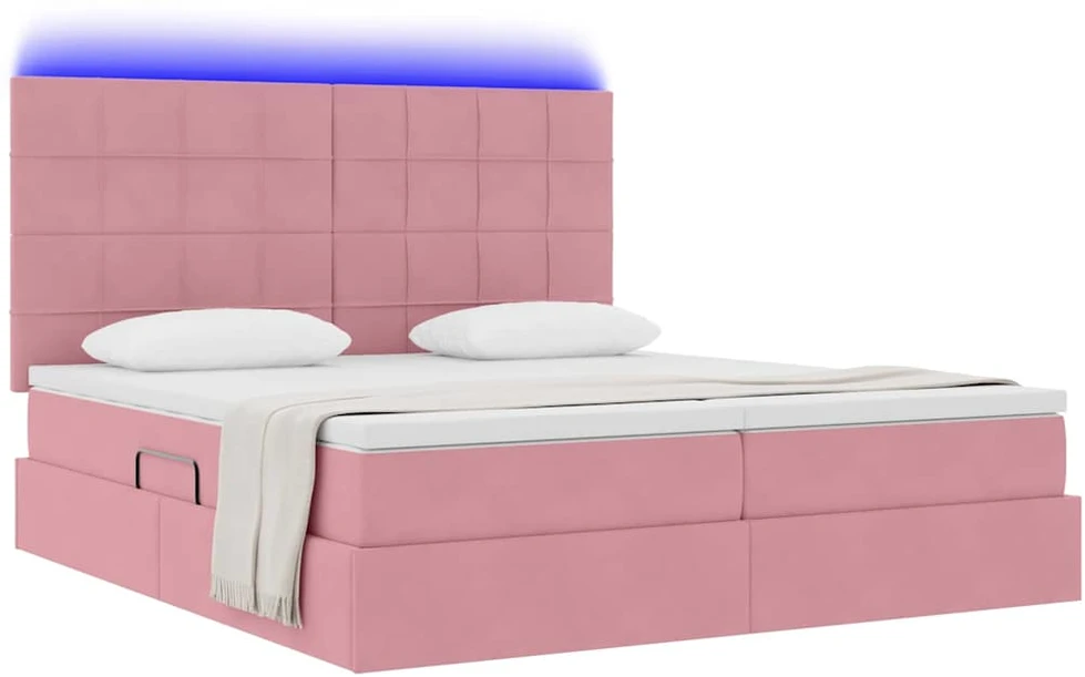 LED saugojimo lova su čiužiniu Rožinė 180 x 200 cm Aksomas