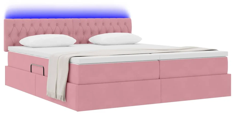 LED saugojimo lova su čiužiniu Rožinė 180 x 200 cm Aksomas