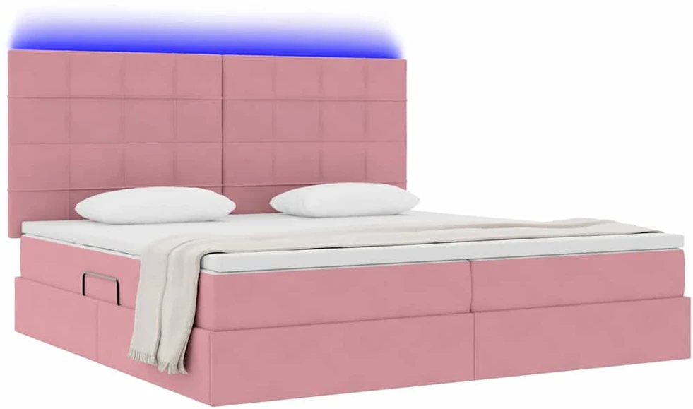 LED saugojimo lova su čiužiniu Rožinė 200 x 200 cm Aksomas