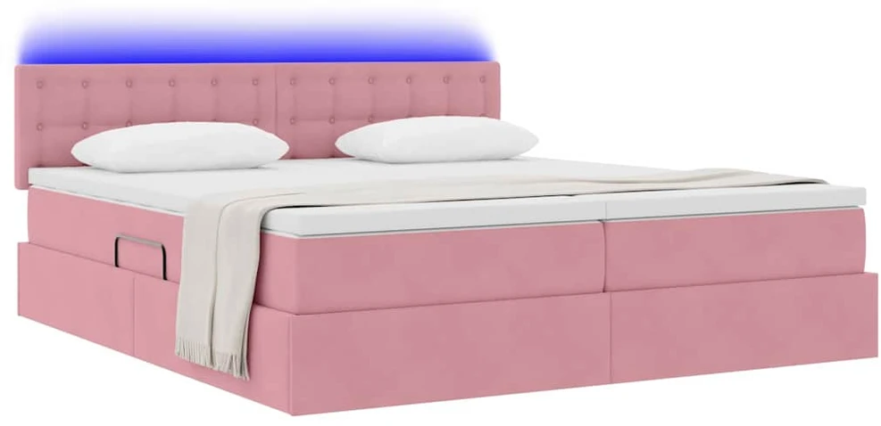 LED saugojimo lova su čiužiniu Rožinė 200 x 200 cm Aksomas