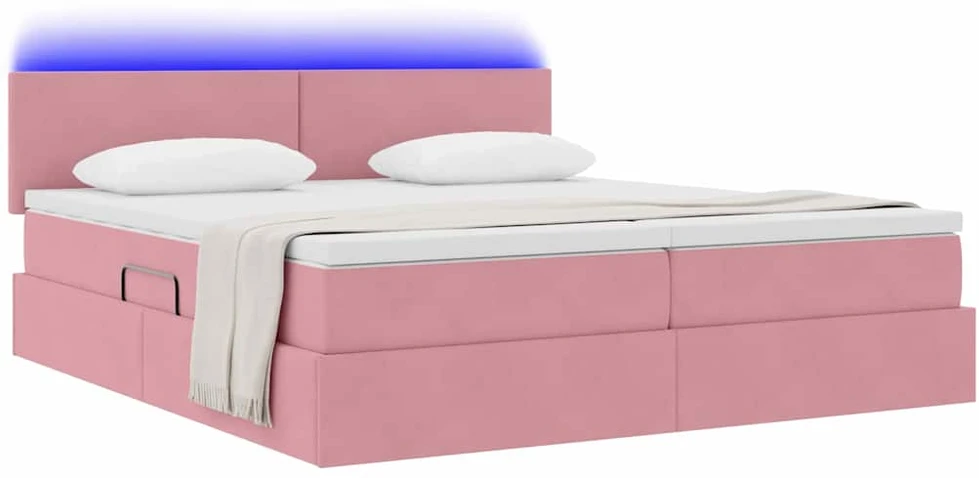 LED saugojimo lova su čiužiniu Rožinė 200 x 200 cm Aksomas