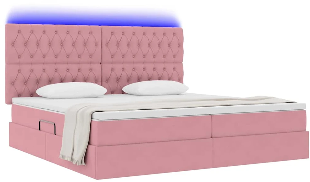 LED saugojimo lova su čiužiniu Rožinė 200 x 200 cm Aksomas