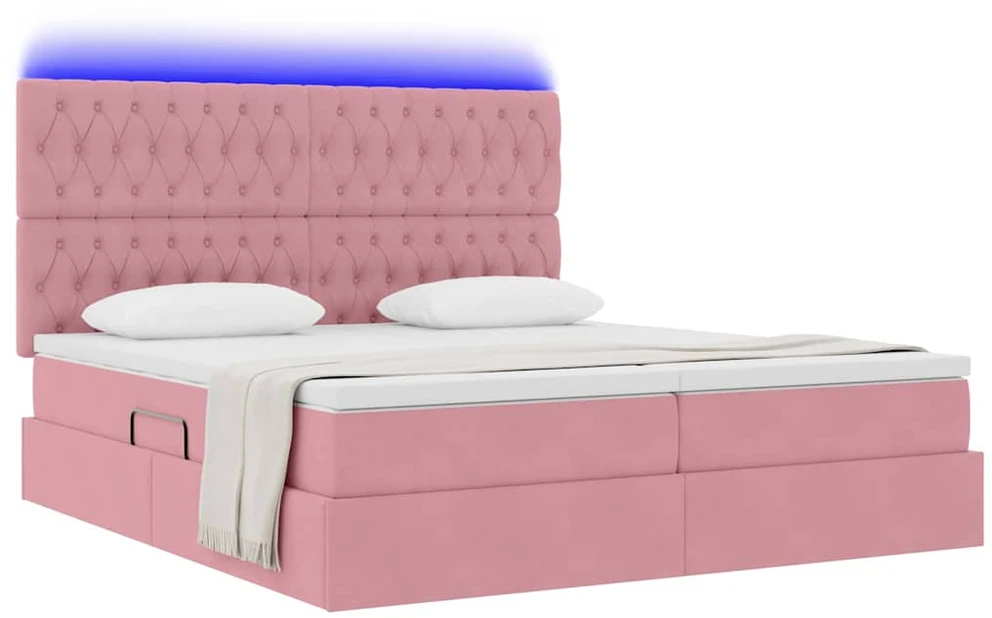 LED saugojimo lova su čiužiniu Rožinė 200 x 200 cm Aksomas