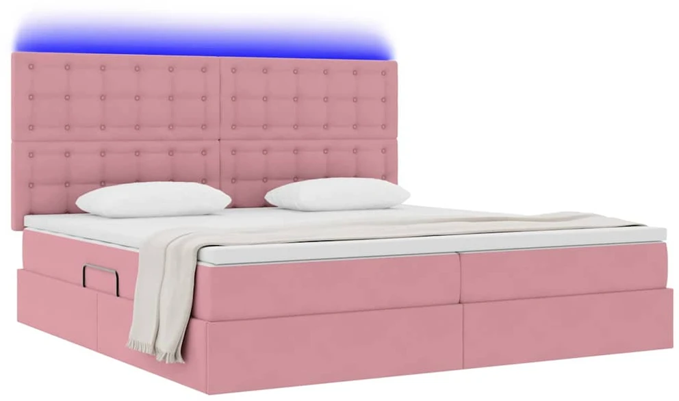 LED saugojimo lova su čiužiniu Rožinė 200 x 200 cm Aksomas