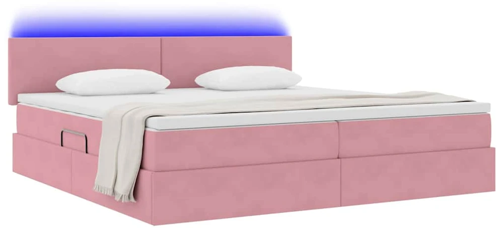 LED saugojimo lova su čiužiniu Rožinė 200 x 200 cm Aksomas