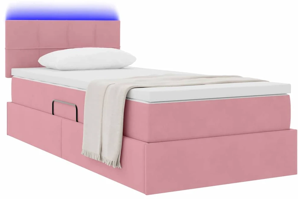 LED saugojimo lova su čiužiniu Rožinė 90 x 200 cm Aksomas