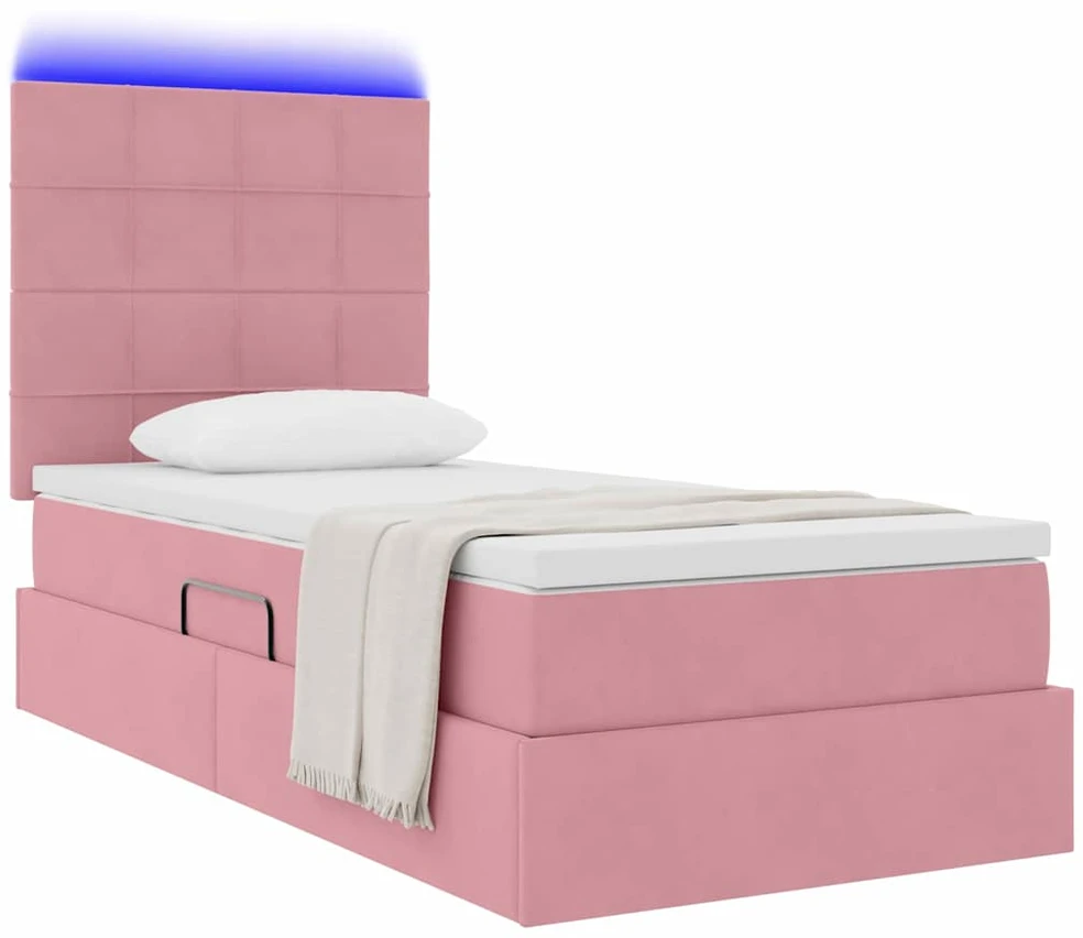 LED saugojimo lova su čiužiniu Rožinė 90 x 200 cm Aksomas