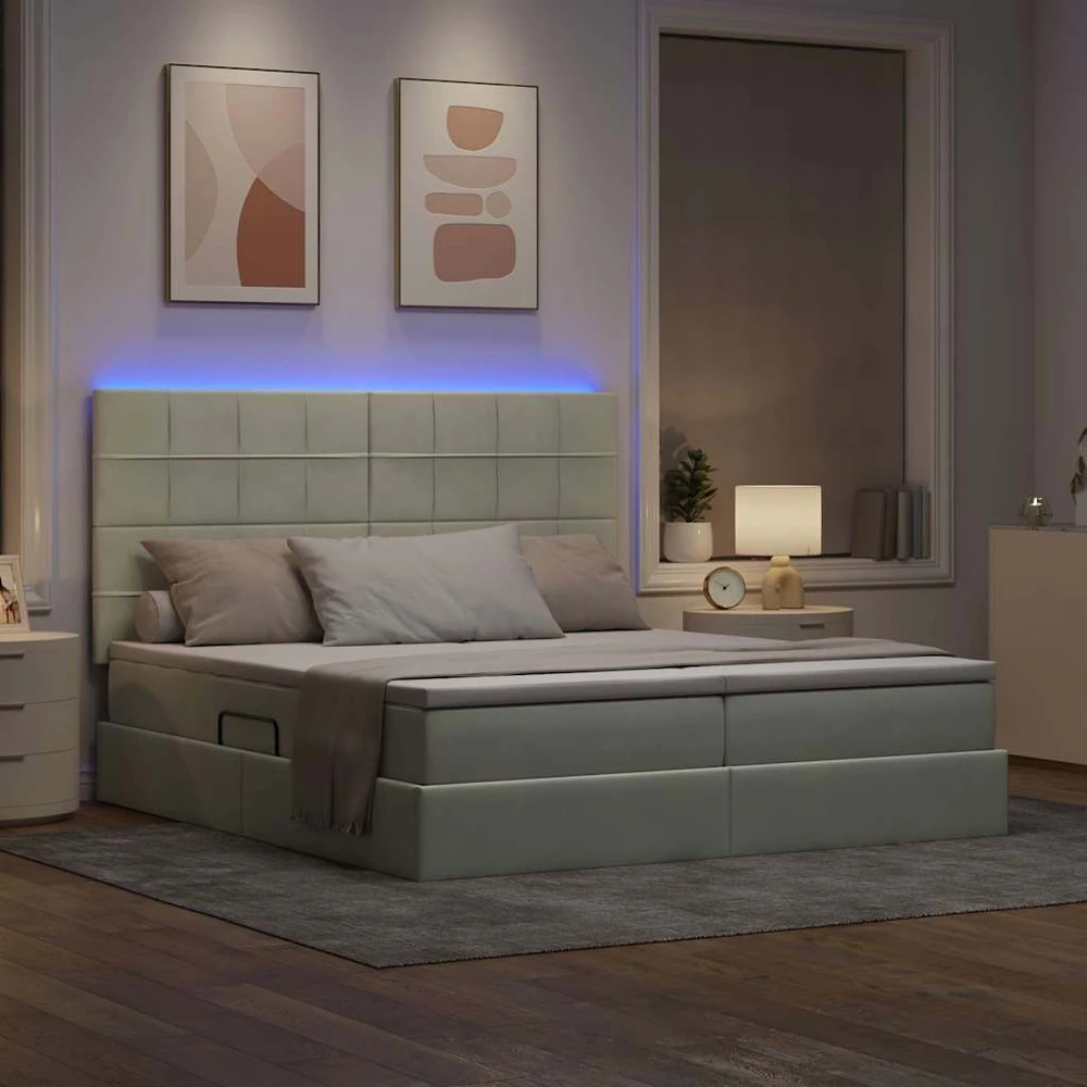 LED saugojimo lova su čiužiniu Šviesiai pilka 200 x 200 cm