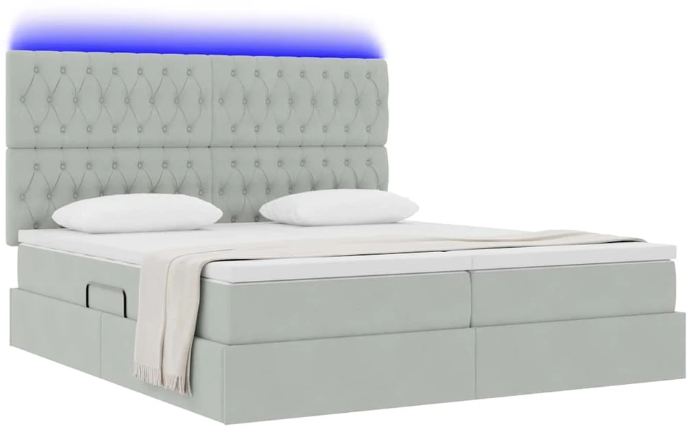 LED saugojimo lova su čiužiniu Šviesiai pilka 180 x 200 cm