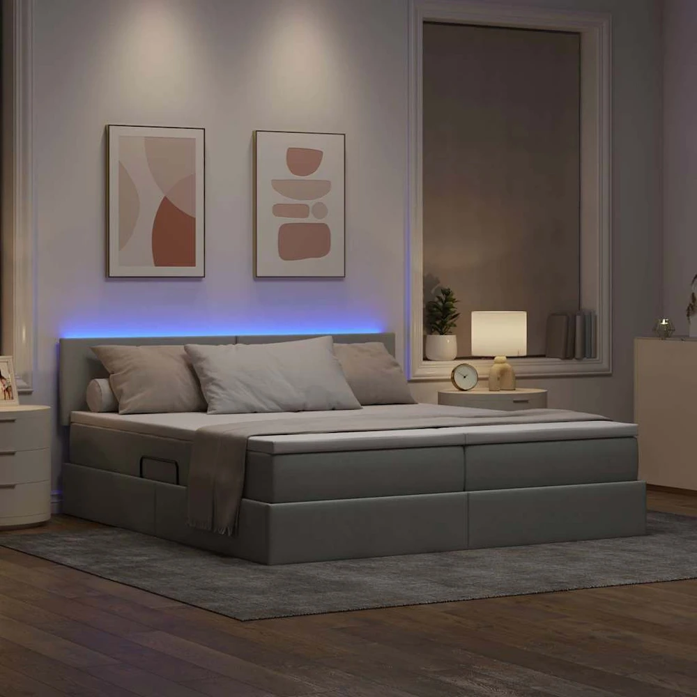 LED saugojimo lova su čiužiniu Šviesiai pilka 200 x 200 cm