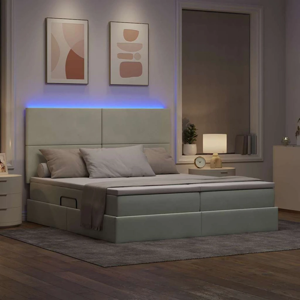 LED saugojimo lova su čiužiniu Šviesiai pilka 180 x 200 cm
