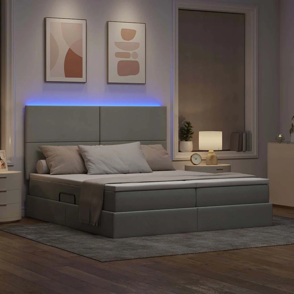 LED saugojimo lova su čiužiniu Šviesiai pilka 200 x 200 cm