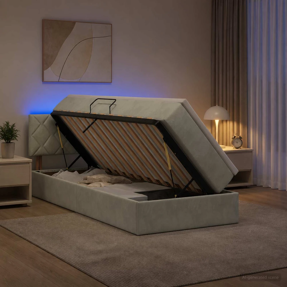 LED saugojimo lova su čiužiniu Šviesiai pilka 90 x 200 cm