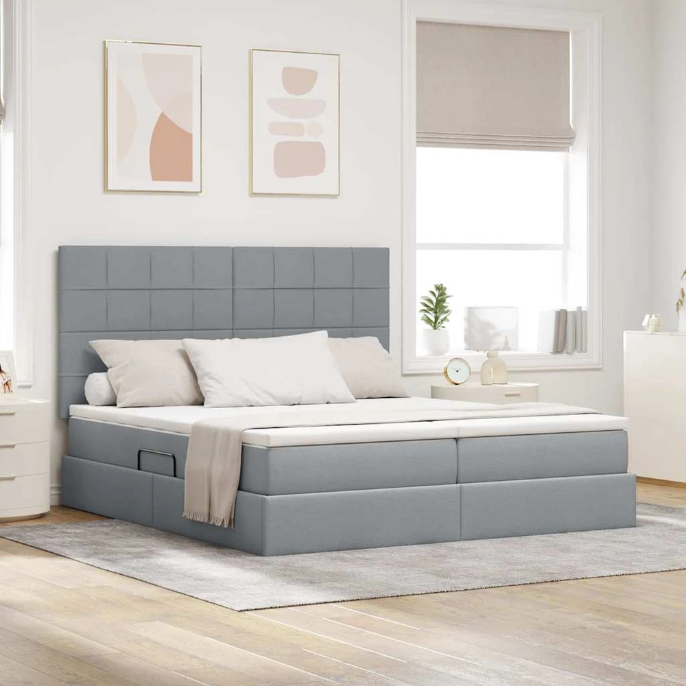 LED saugojimo lova su čiužiniu Šviesiai pilka 200 x 200 cm