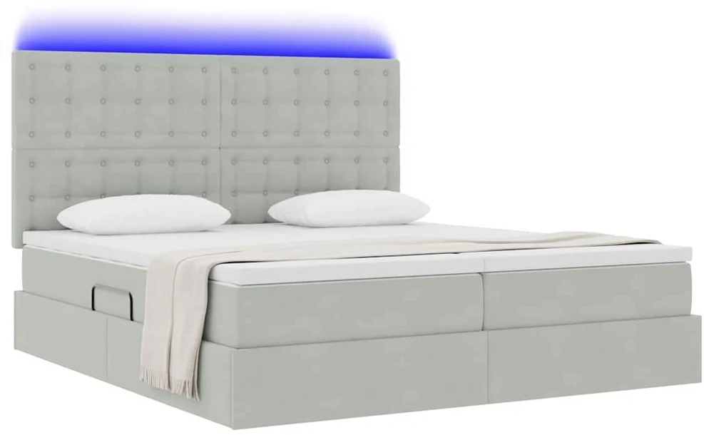 LED saugojimo lova su čiužiniu Šviesiai pilka 200 x 200 cm