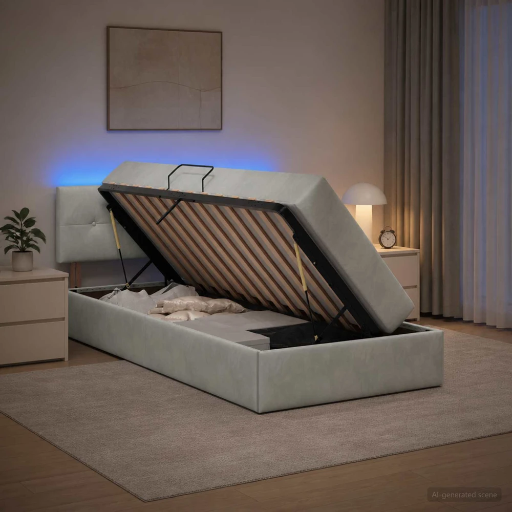LED saugojimo lova su čiužiniu Šviesiai pilka 100 x 200 cm