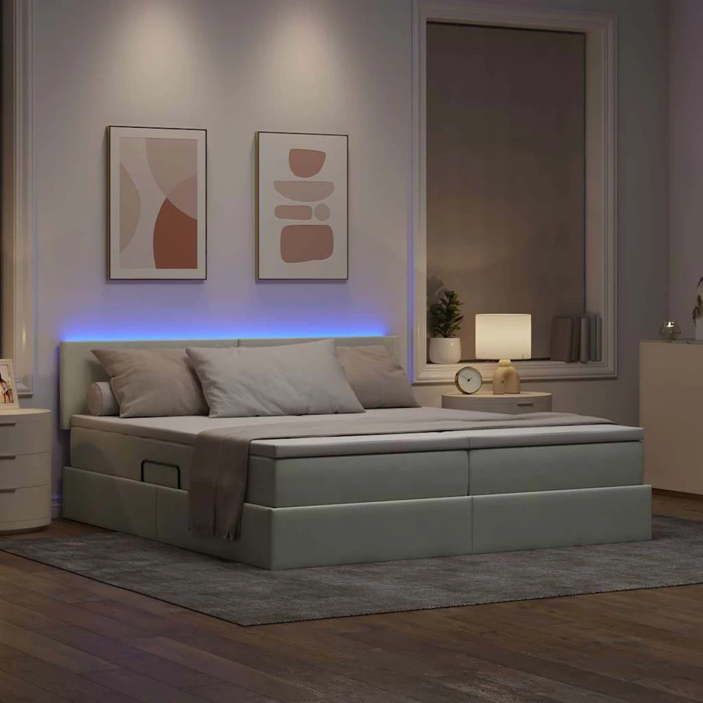 LED saugojimo lova su čiužiniu Šviesiai pilka 180 x 200 cm