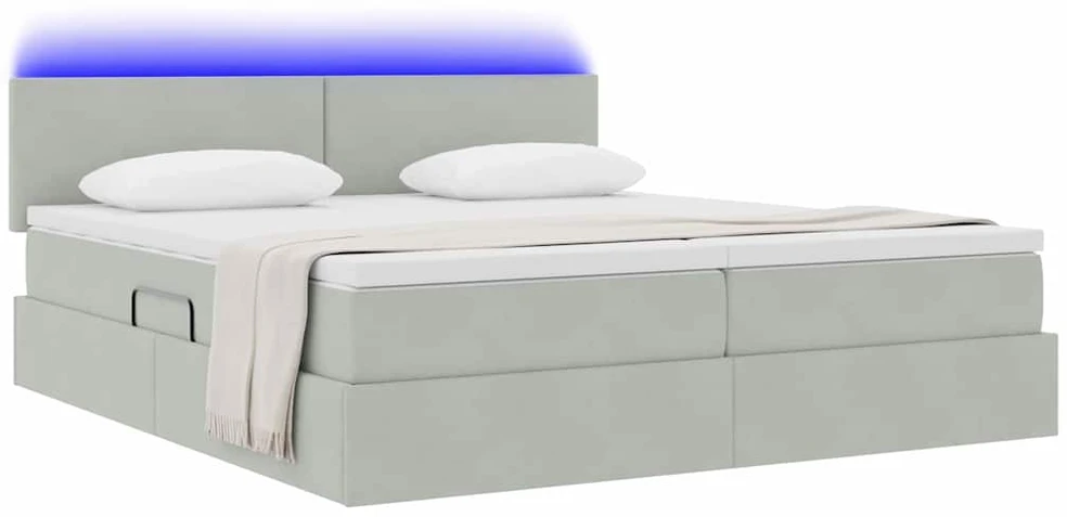 LED saugojimo lova su čiužiniu Šviesiai pilka 180 x 200 cm