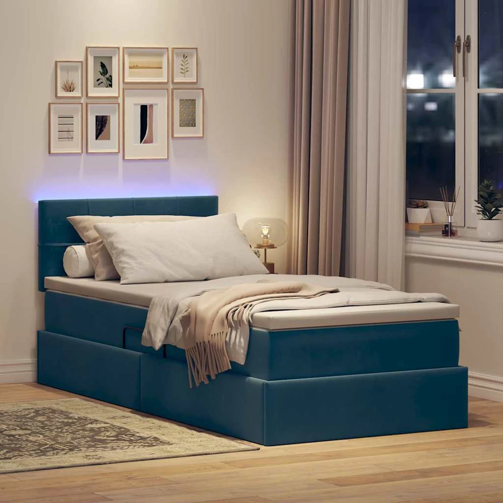 LED saugojimo lova su čiužiniu Tamsiai mėlyna 100 x 200 cm