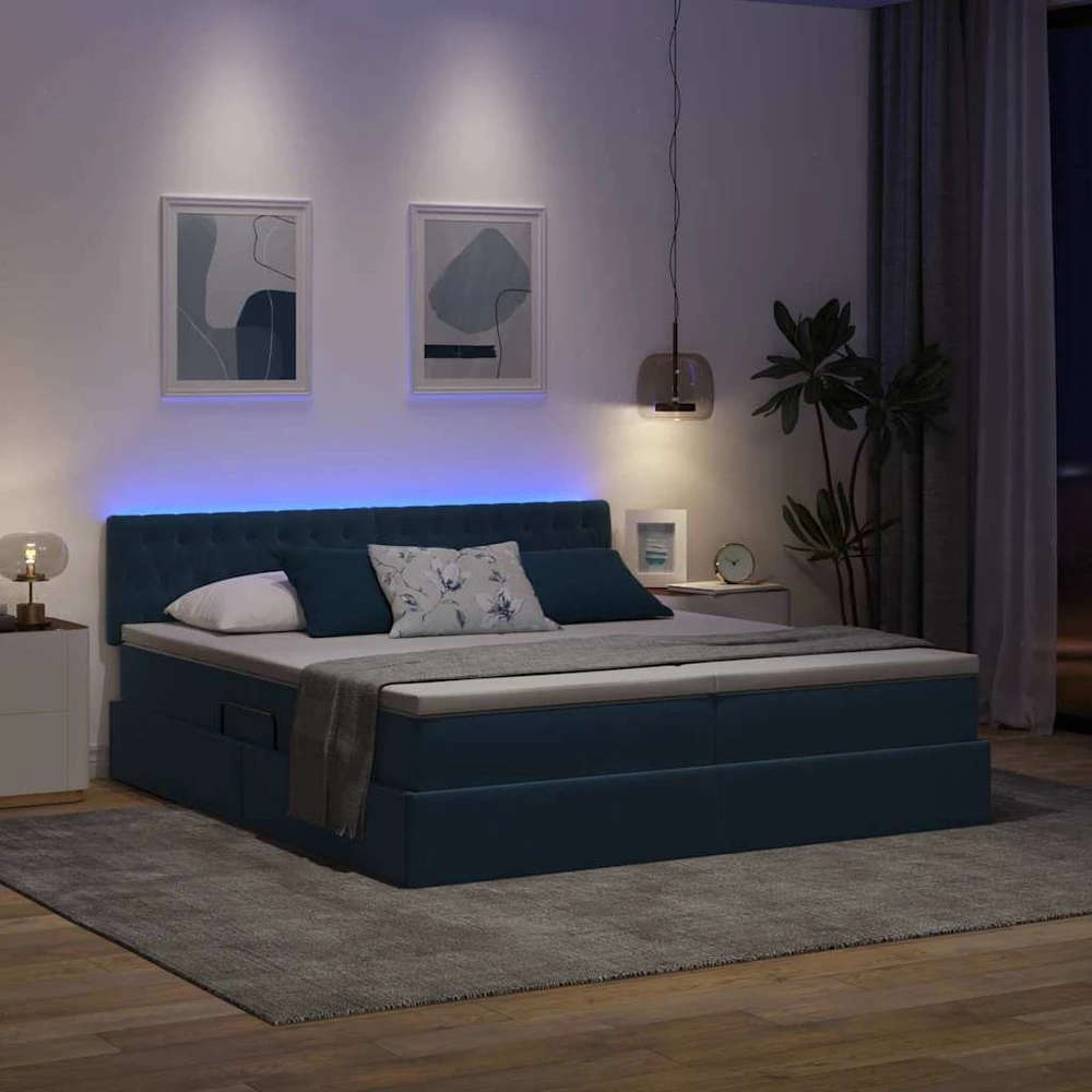 LED saugojimo lova su čiužiniu Tamsiai mėlyna 200 x 200 cm
