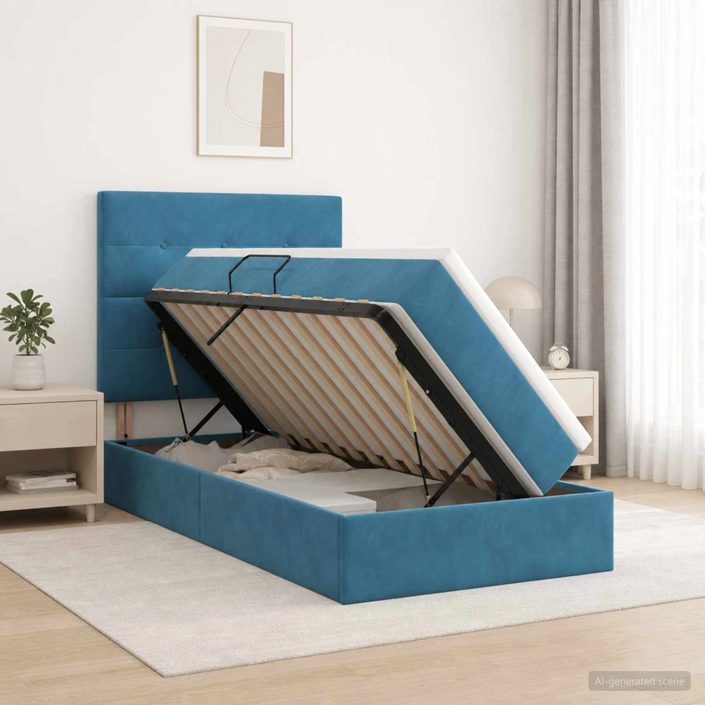 LED saugojimo lova su čiužiniu Tamsiai mėlyna 90 x 200 cm