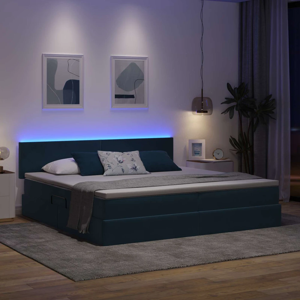 LED saugojimo lova su čiužiniu Tamsiai mėlyna 200 x 200 cm