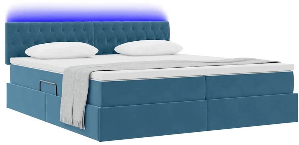 LED saugojimo lova su čiužiniu Tamsiai mėlyna 200 x 200 cm