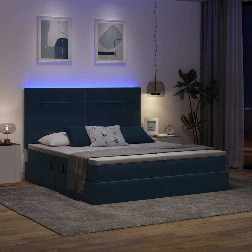 LED saugojimo lova su čiužiniu Tamsiai mėlyna 200 x 200 cm