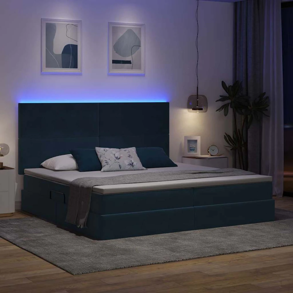 LED saugojimo lova su čiužiniu Tamsiai mėlyna 200 x 200 cm