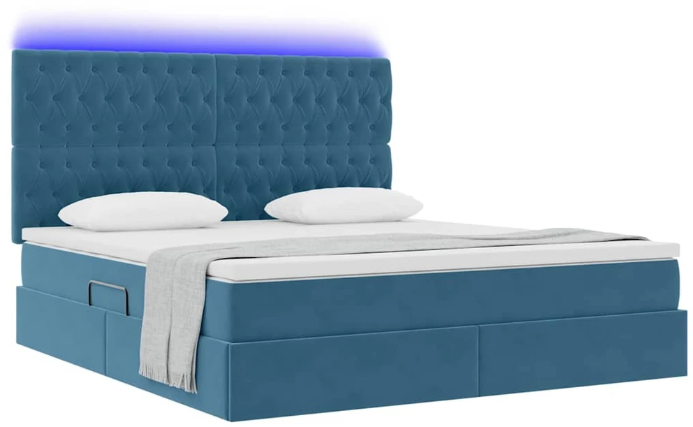LED saugojimo lova su čiužiniu Tamsiai mėlyna 160 x 200 cm