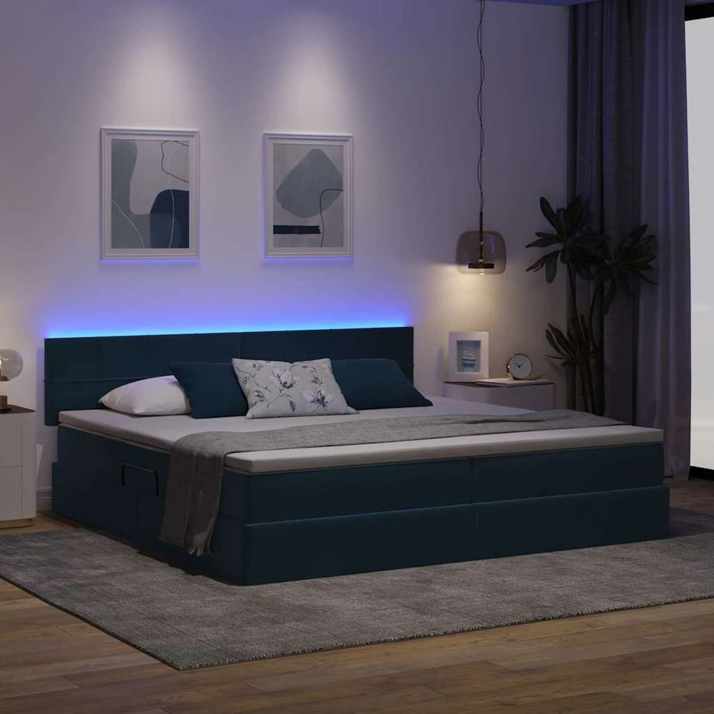 LED saugojimo lova su čiužiniu Tamsiai mėlyna 200 x 200 cm