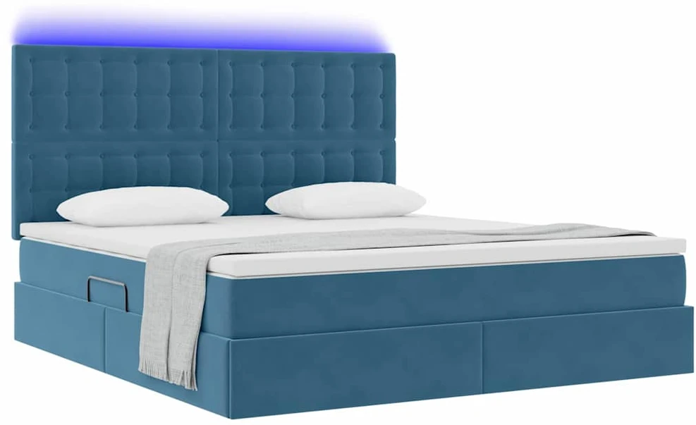 LED saugojimo lova su čiužiniu Tamsiai mėlyna 180 x 200 cm