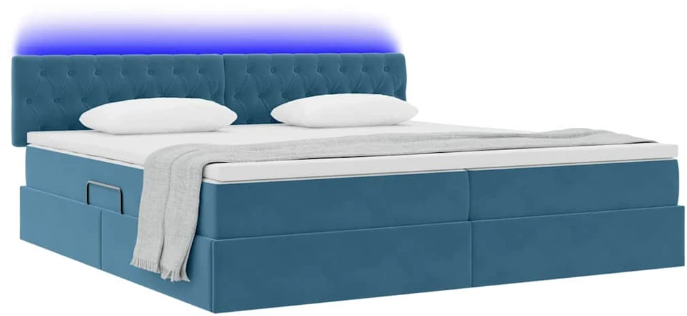 LED saugojimo lova su čiužiniu Tamsiai mėlyna 200 x 200 cm
