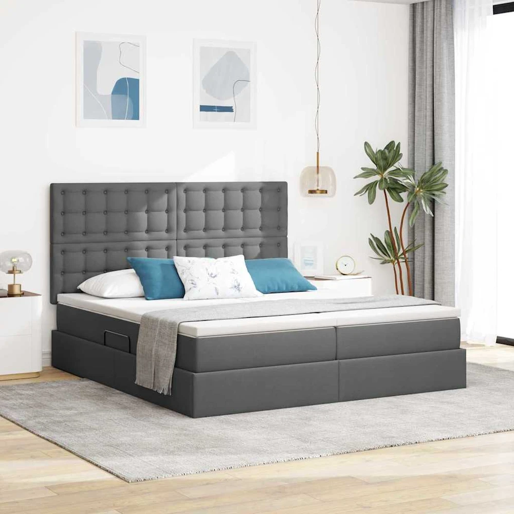 LED saugojimo lova su čiužiniu Tamsiai pilka 180 x 200 cm
