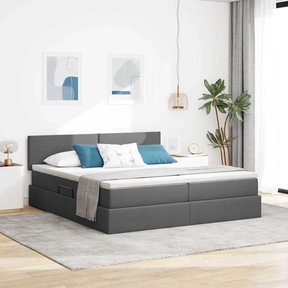 LED saugojimo lova su čiužiniu Tamsiai pilka 180 x 200 cm