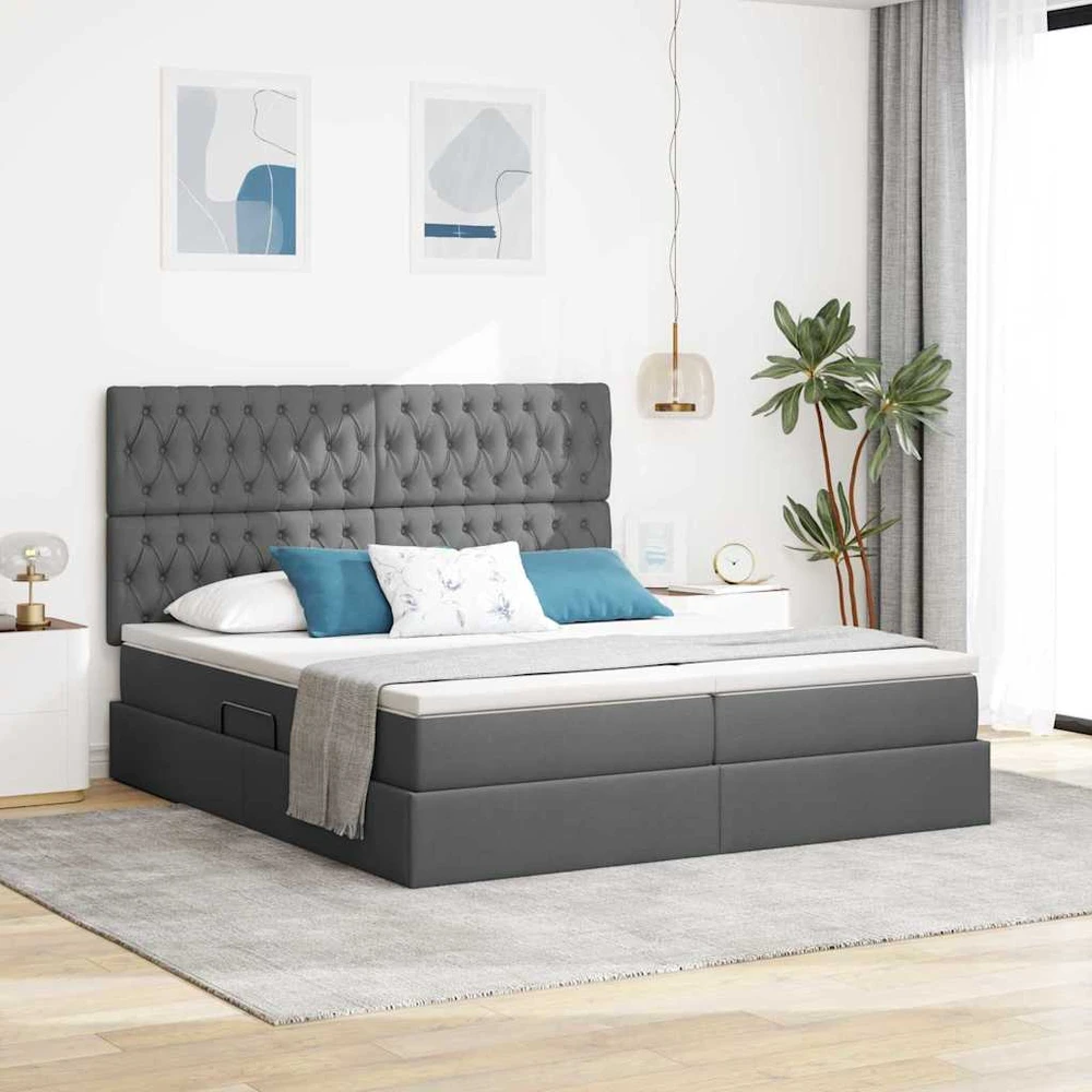 LED saugojimo lova su čiužiniu Tamsiai pilka 180 x 200 cm