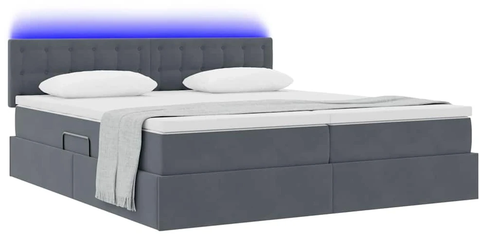 LED saugojimo lova su čiužiniu Tamsiai pilka 200 x 200 cm