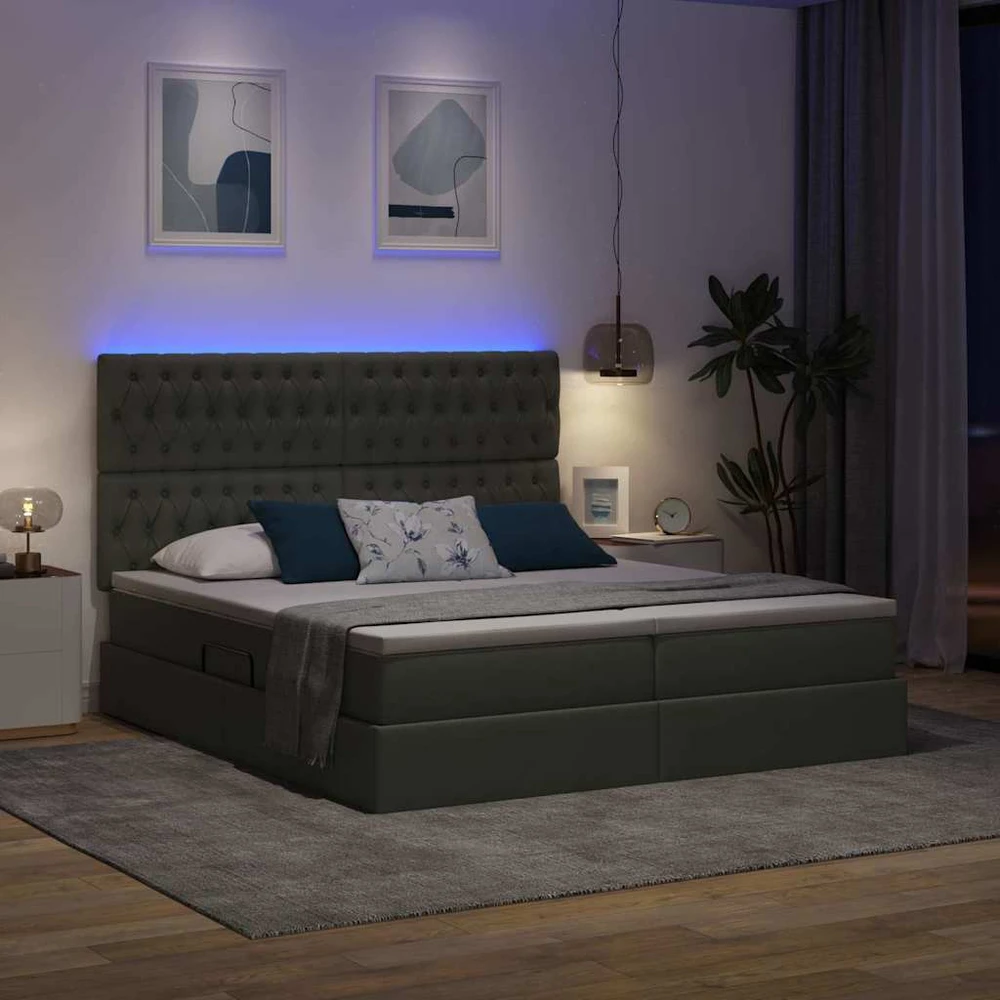 LED saugojimo lova su čiužiniu Tamsiai pilka 200 x 200 cm