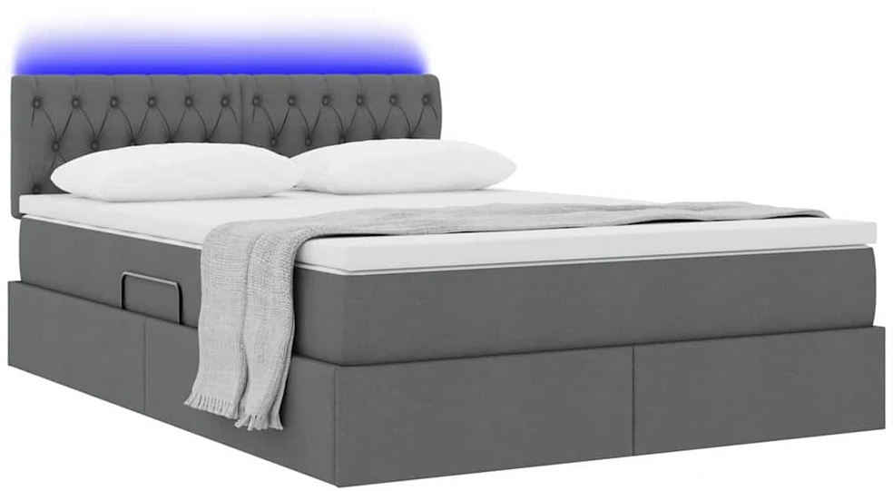 LED saugojimo lova su čiužiniu Tamsiai pilka 140 x 190 cm