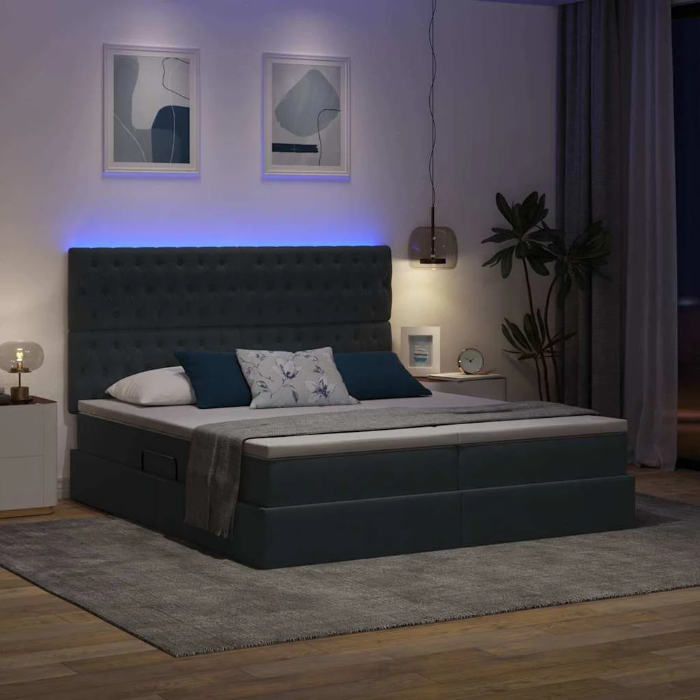 LED saugojimo lova su čiužiniu Tamsiai pilka 180 x 200 cm