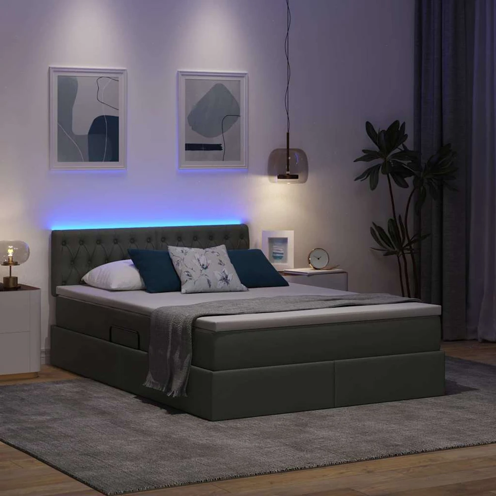 LED saugojimo lova su čiužiniu Tamsiai pilka 140 x 190 cm