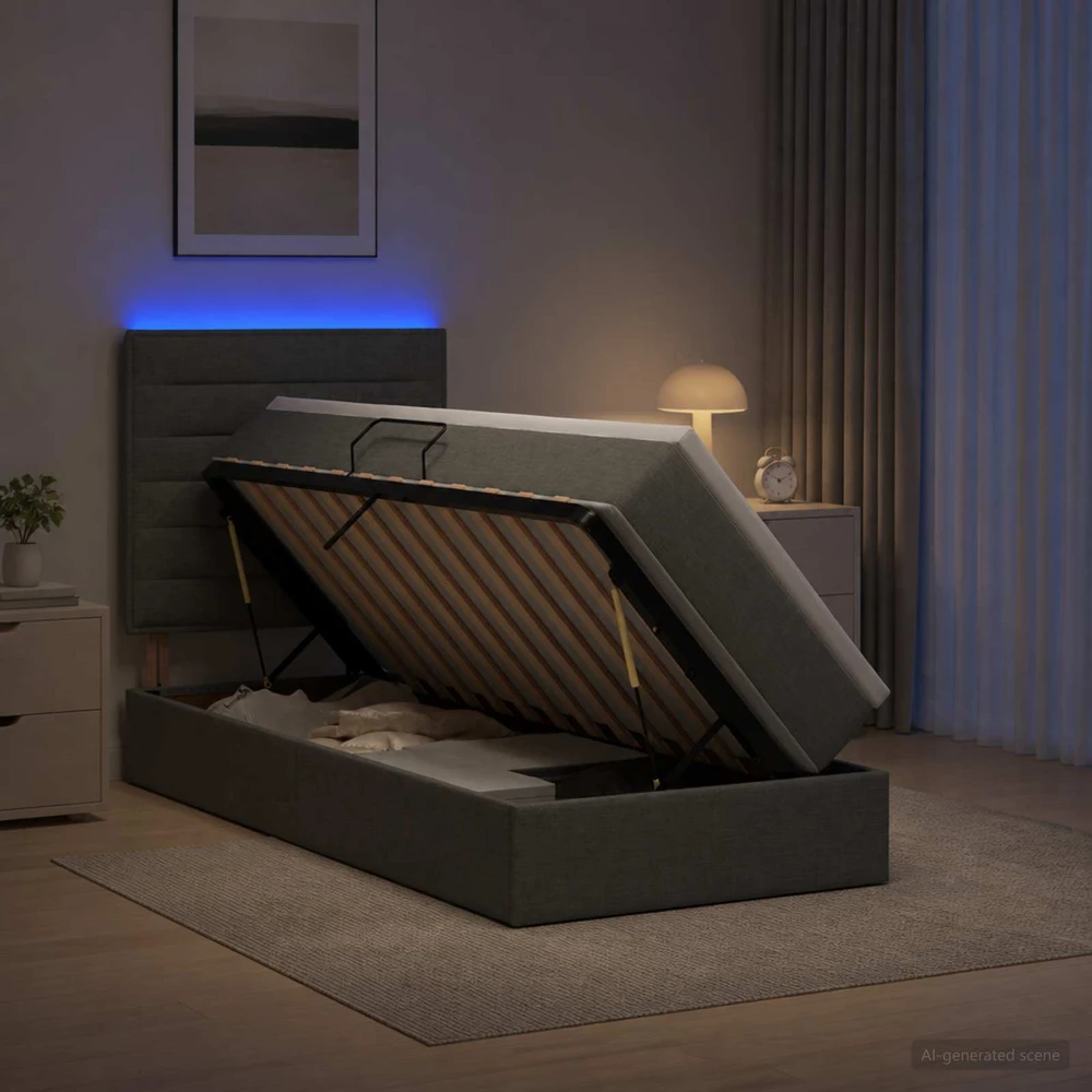 LED saugojimo lova su čiužiniu Tamsiai pilka 100 x 200 cm