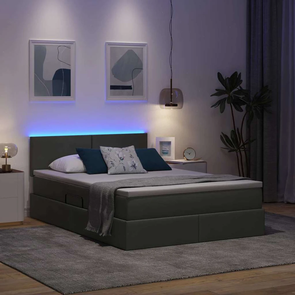 LED saugojimo lova su čiužiniu Tamsiai pilka 140 x 190 cm