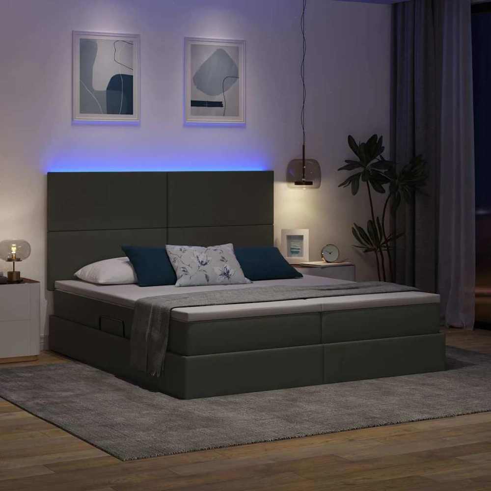 LED saugojimo lova su čiužiniu Tamsiai pilka 200 x 200 cm