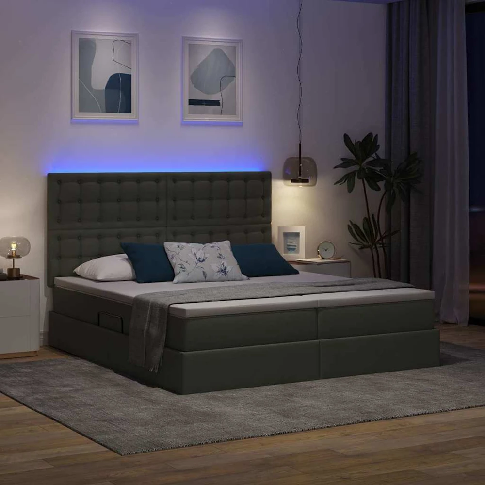 LED saugojimo lova su čiužiniu Tamsiai pilka 180 x 200 cm
