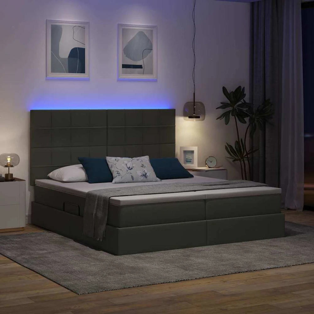 LED saugojimo lova su čiužiniu Tamsiai pilka 180 x 200 cm
