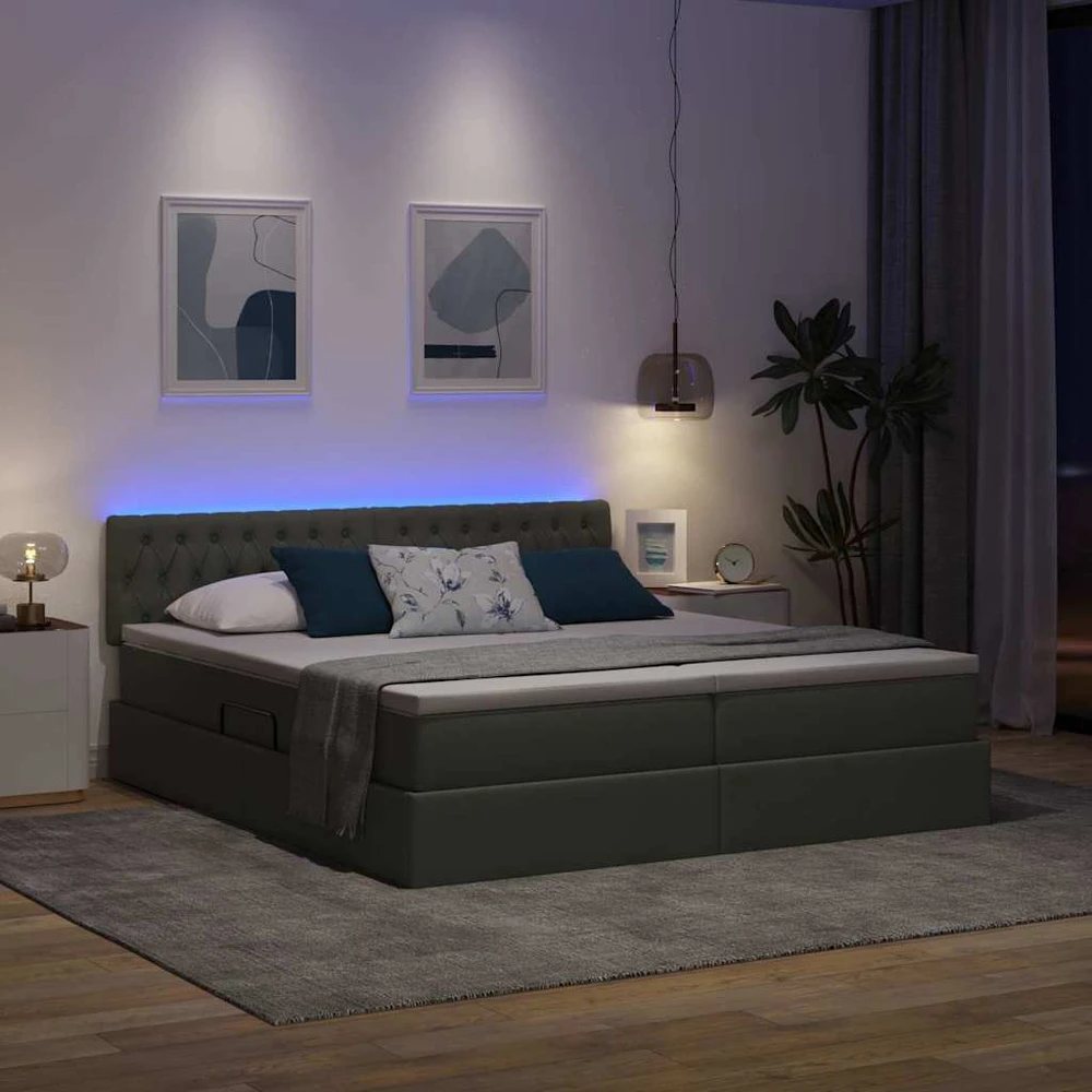LED saugojimo lova su čiužiniu Tamsiai pilka 180 x 200 cm