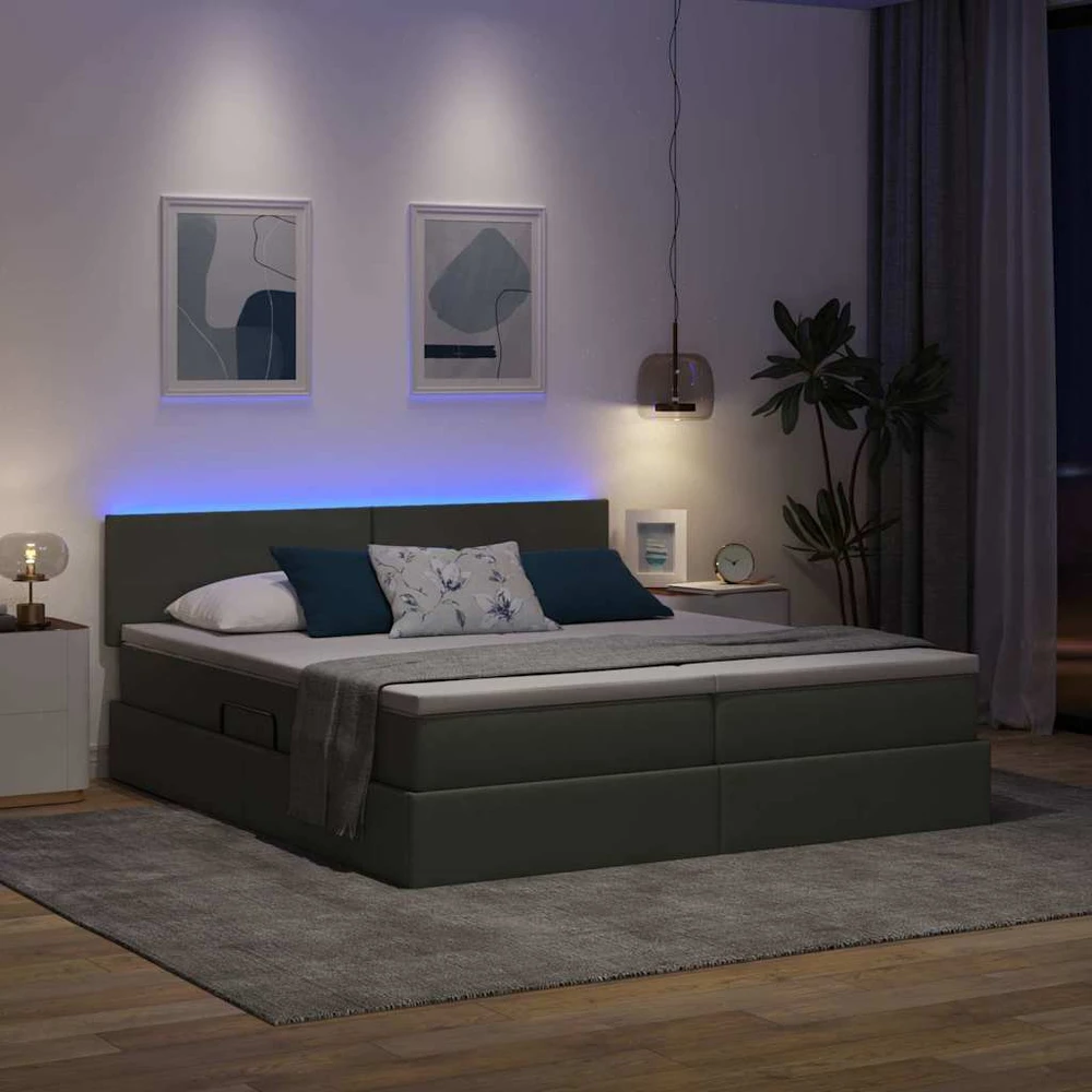 LED saugojimo lova su čiužiniu Tamsiai pilka 180 x 200 cm