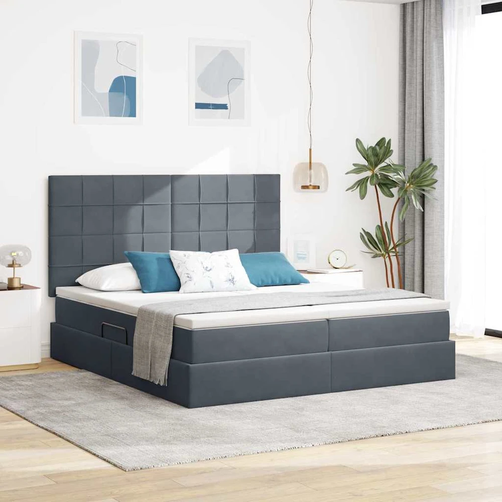 LED saugojimo lova su čiužiniu Tamsiai pilka 180 x 200 cm