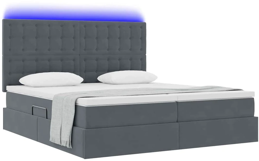 LED saugojimo lova su čiužiniu Tamsiai pilka 200 x 200 cm